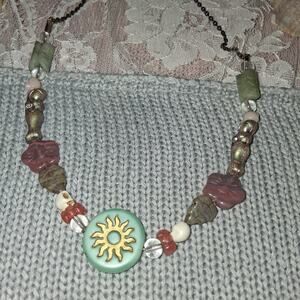 Beautiful Blue Sun Gold Goddess Flower Skull Pendant Tribal Princess Necklace